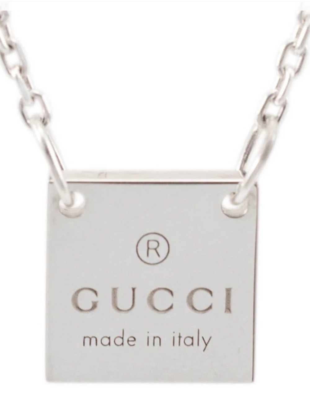 Gucci Silver Square Tag Pendant Necklace